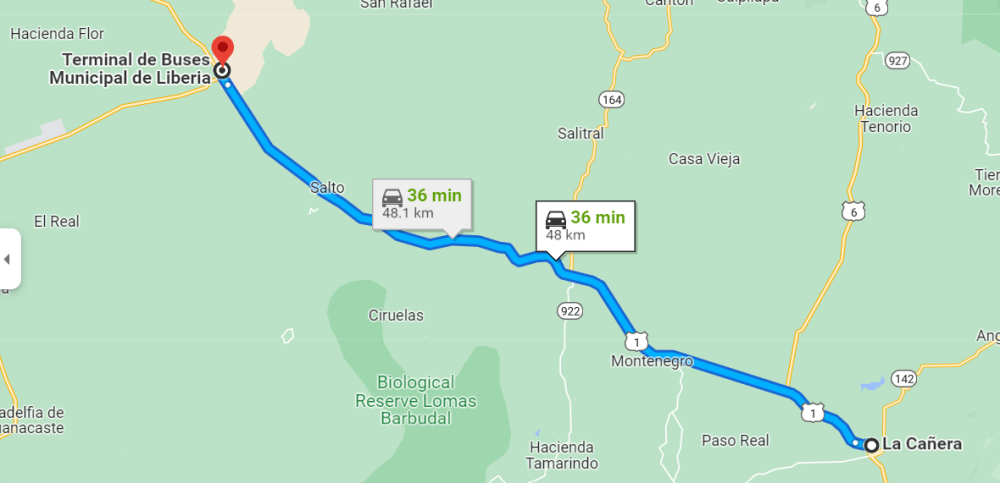 Bus Route from Cañas to Liberia in Costa Rica