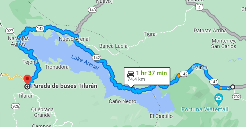 Bus Route from La Fortuna to Tilaran in Costa Rica