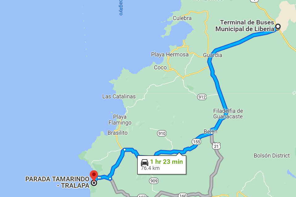 Bus Route from Liberia to Tamarindo in Costa Rica