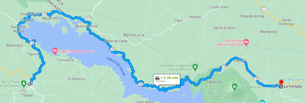 Bus Route From Tilaran to La Fortuna on the way from Liberia to Arenal